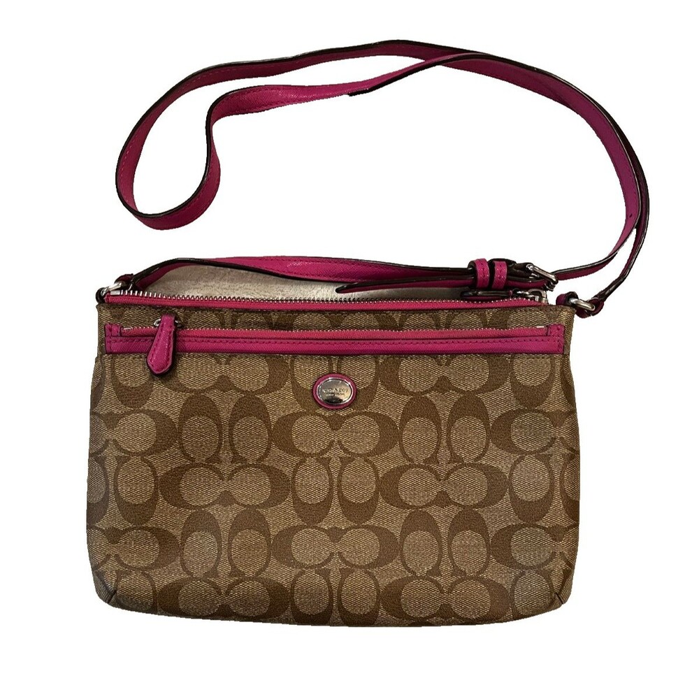 Coach Shoulder Signature Logo Crossbody Bag F29210 Khaki Brown Dahlia Pink Purse